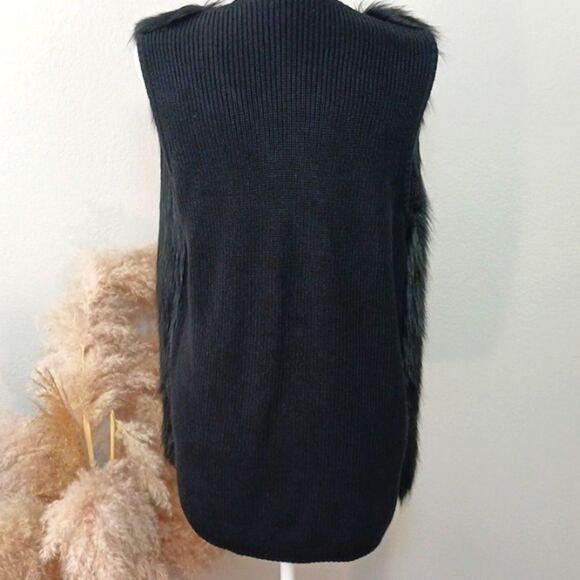 Calvin Klin boho chic black faux fur and knit vest sz medium - Picture 8 of 12